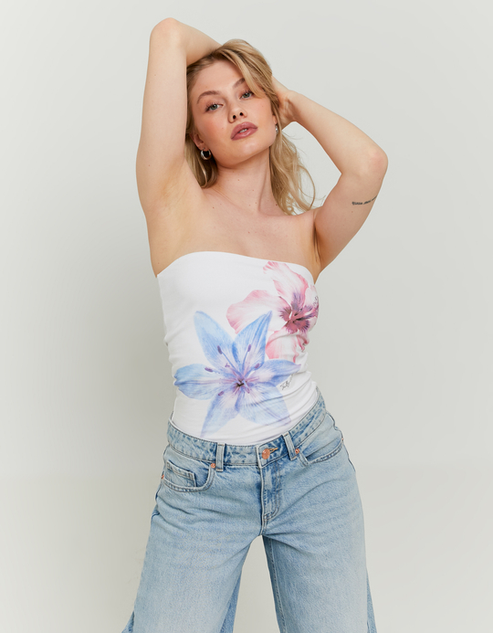 TALLY WEiJL, White Floral Bandeau Top for Women