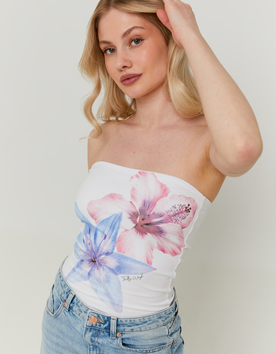 TALLY WEiJL, White Floral Bandeau Top for Women
