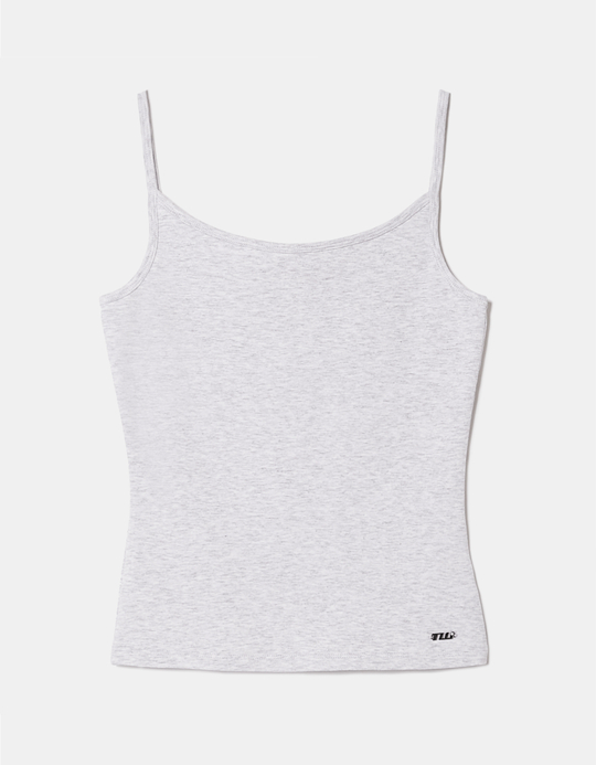 TALLY WEiJL, Débardeur gris ajusté côtelé en mélange de coton à fines bretelles for Women