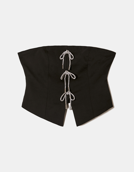 TALLY WEiJL, Corset Noir avec Nœuds Ornés de Strass for Women