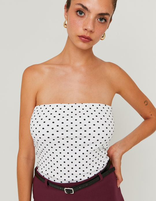 TALLY WEiJL, White Polka Dots Bandeau Top for Women