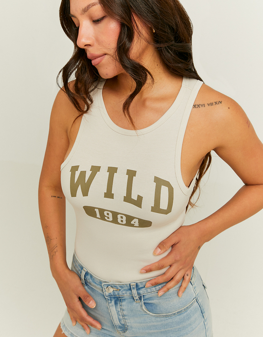 TALLY WEiJL, Beige Cropped Printed Tank Top for Women