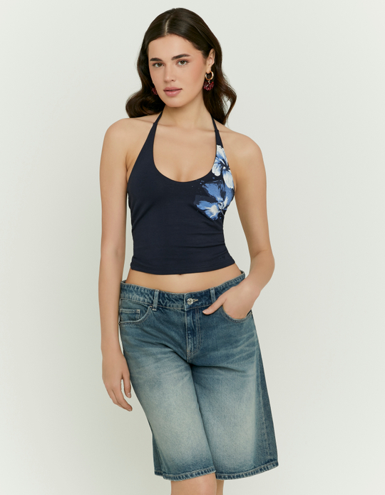TALLY WEiJL, Blue Printed Halter Top for Women