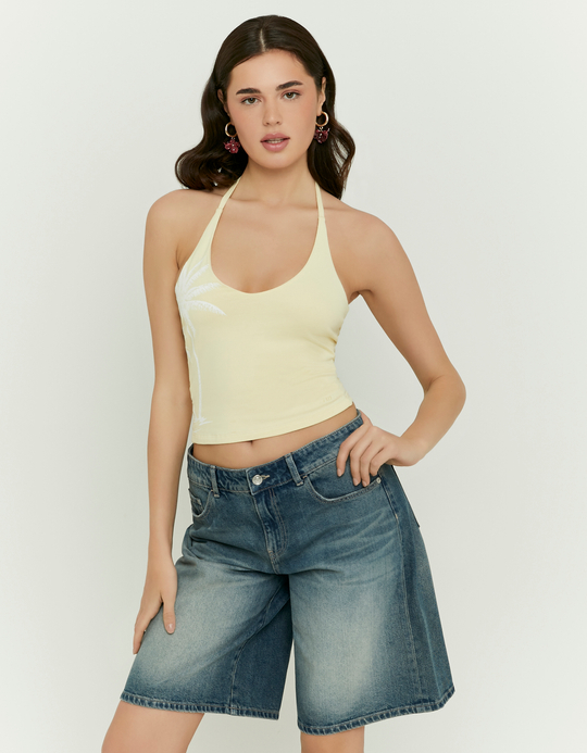 TALLY WEiJL, Yellow Printed Halter Top for Women