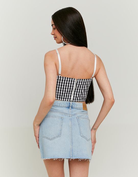TALLY WEiJL, Vichy Print Crop Top with Lace Trims for Women