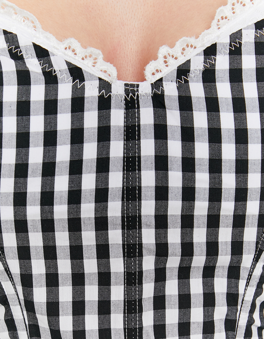 TALLY WEiJL, Vichy Print Crop Top with Lace Trims for Women