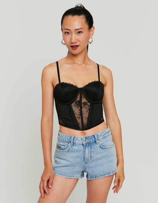 TALLY WEiJL, Top Corset Noir en Dentelle for Women