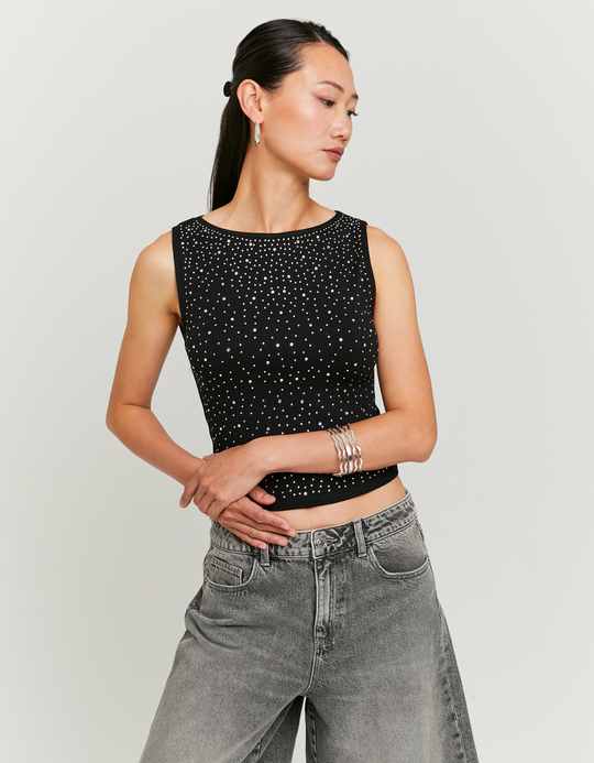 TALLY WEiJL, Canotta Nera con Strass for Women