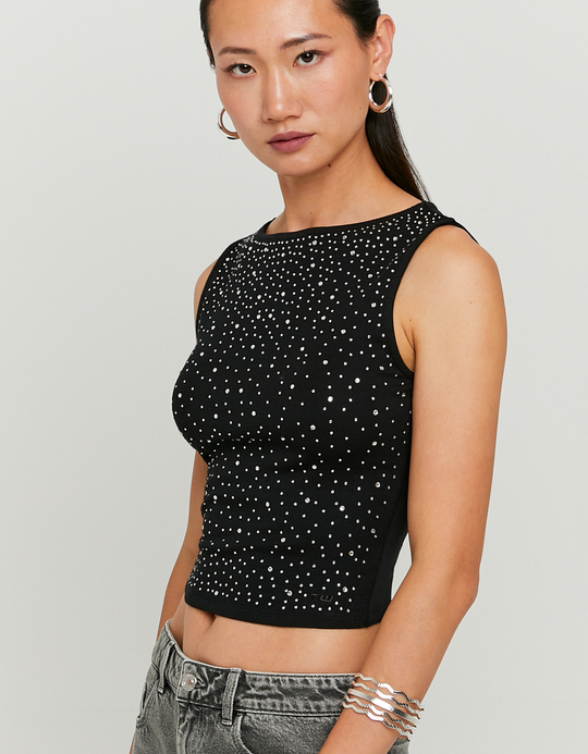 TALLY WEiJL, Canotta Nera con Strass for Women
