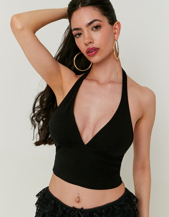 TALLY WEiJL, Black Plunging Halter Top for Women