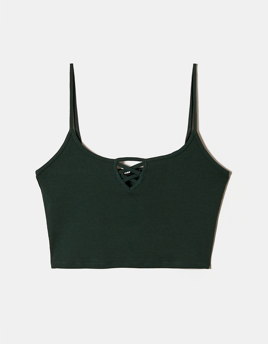 TALLY WEiJL, Front Lace Up Detail Green Tank Top for Women