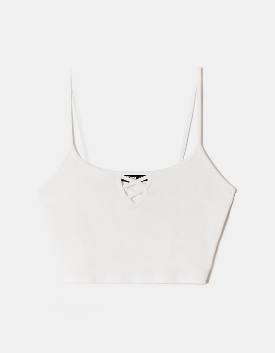 TALLY WEiJL, Front Lace Up Detail White Tank Top for Women