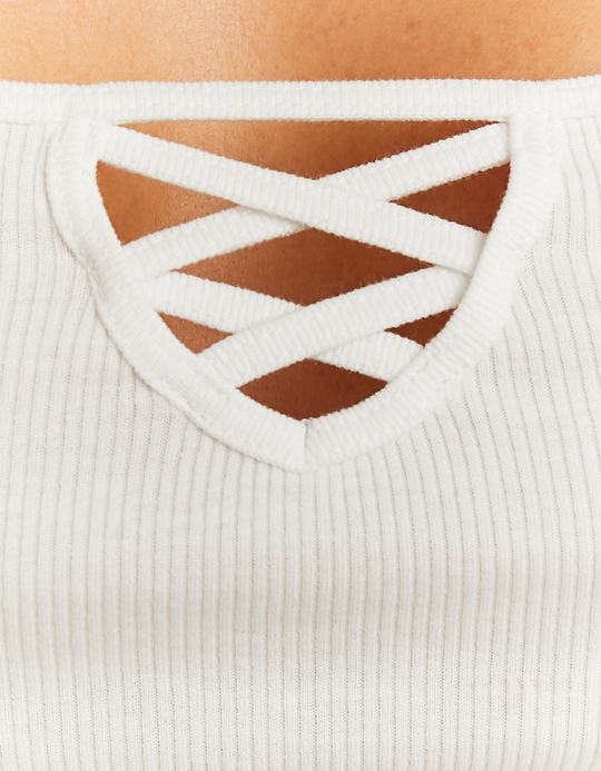 TALLY WEiJL, Front Lace Up Detail White Tank Top for Women
