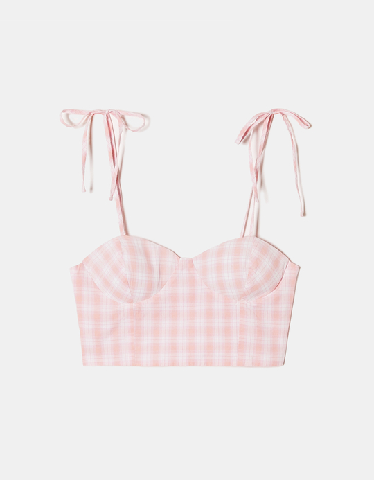 TALLY WEiJL, Crop Top a Quadri Vichy Rosa for Women
