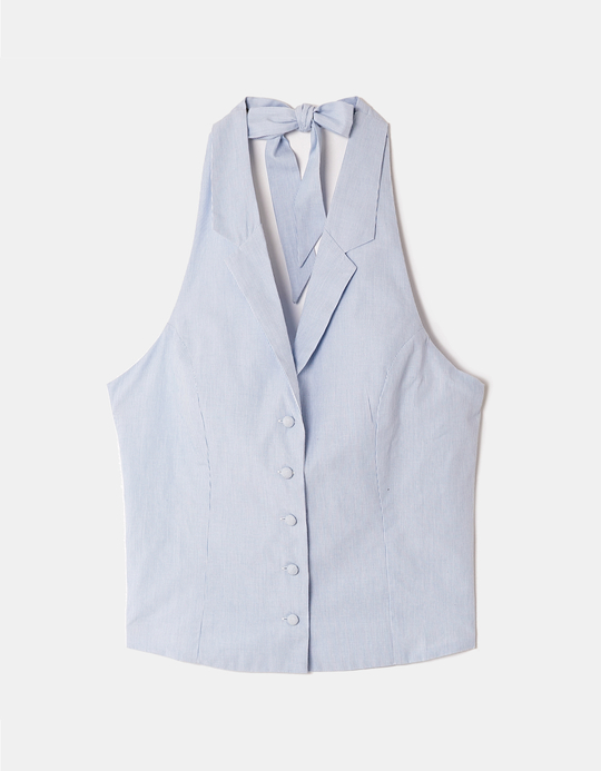 TALLY WEiJL, Light Blue Striped Halter Top for Women