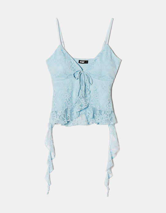 TALLY WEiJL, Hellblaues Lace Top mit Rüschen for Women