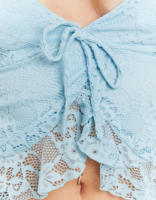 TALLY WEiJL, Hellblaues Lace Top mit Rüschen for Women