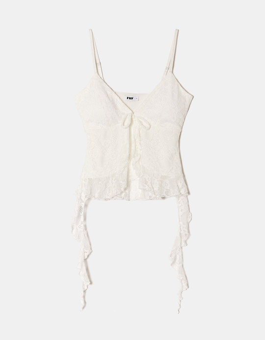 TALLY WEiJL, Top Λευκό με δαντέλα και σούρες for Women