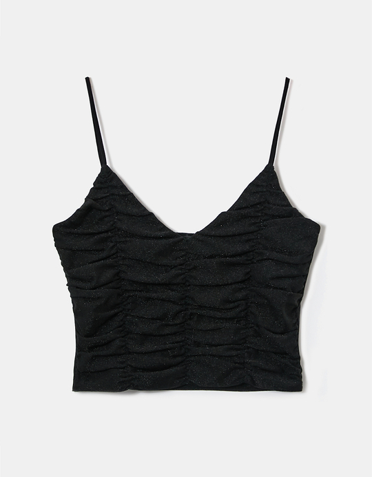 TALLY WEiJL, Schwarzes gerüschtes kurzes Top aus Lurex for Women