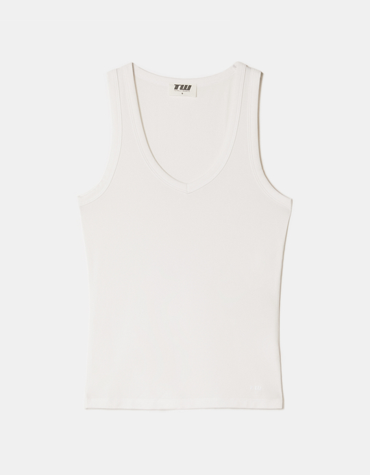 TALLY WEiJL, White V-Neck Tank Top for Women