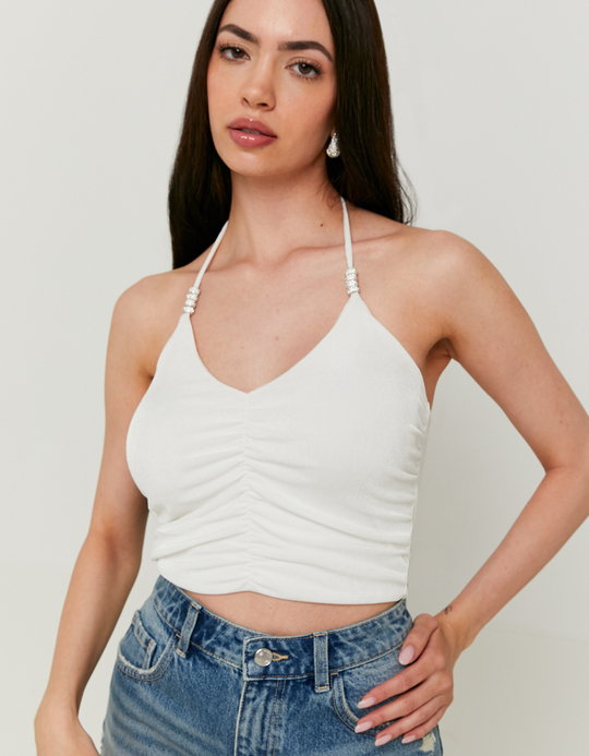 TALLY WEiJL, White Fancy Ruched Top for Women