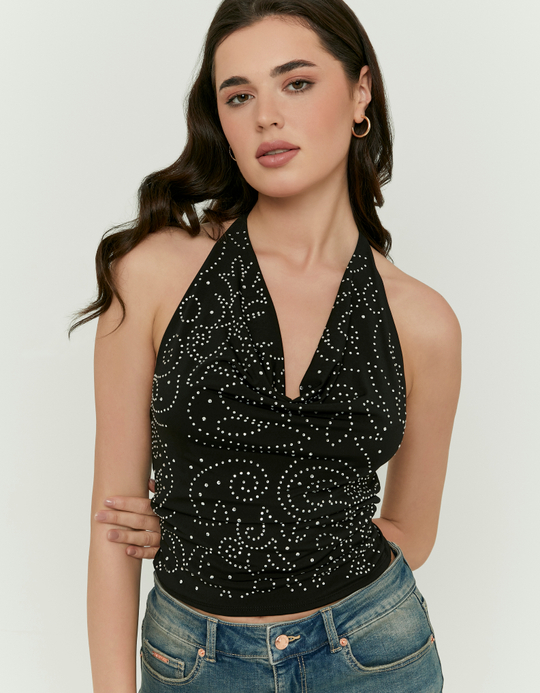 TALLY WEiJL, Schwarzes Halter Top mit Strass for Women