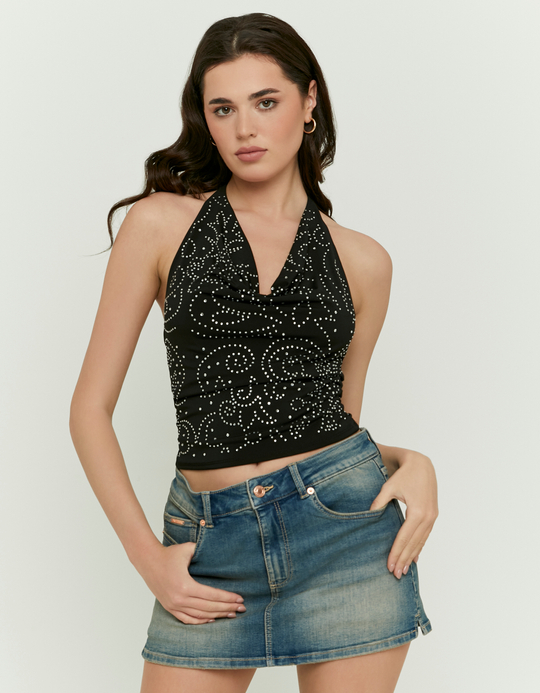 TALLY WEiJL, Schwarzes Halter Top mit Strass for Women