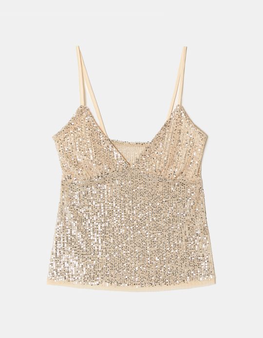 TALLY WEiJL, Beiges Pailletten Top for Women