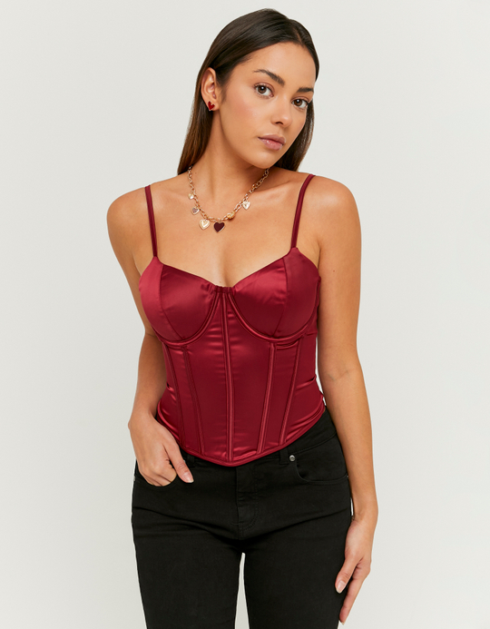 TALLY WEiJL, Red Satin Corset Top for Women
