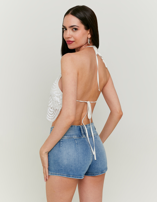 TALLY WEiJL, White Sequined Backless Top for Women