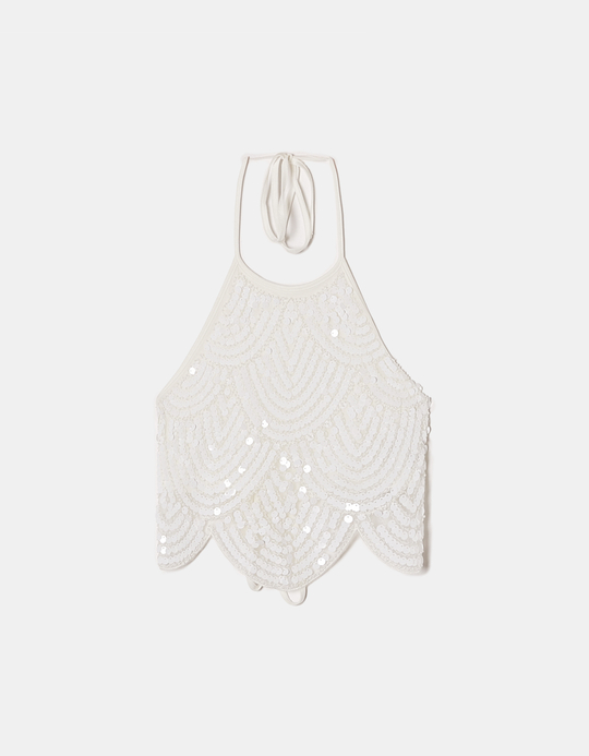 TALLY WEiJL, White Sequined Backless Top for Women