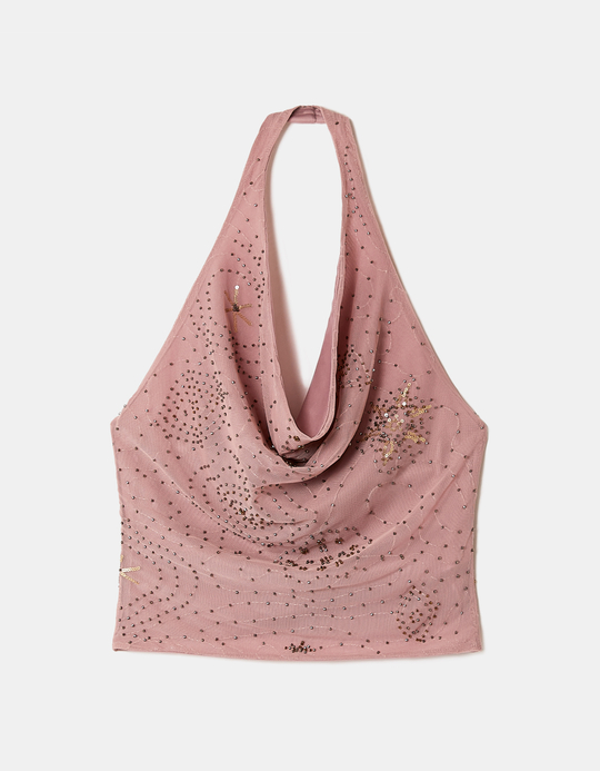 TALLY WEiJL, Pink Halter Top with Beads for Women