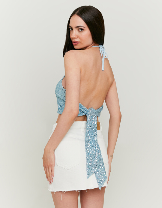TALLY WEiJL, Top Bleu Dos Nu à Sequins for Women