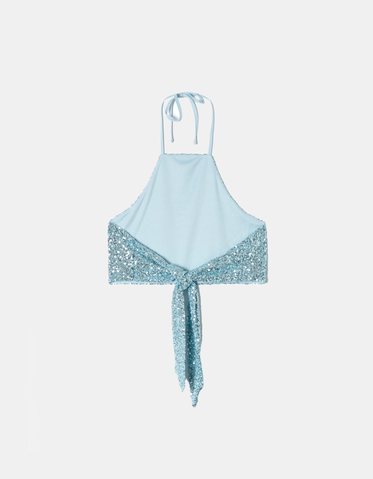 TALLY WEiJL, Top Bleu Dos Nu à Sequins for Women