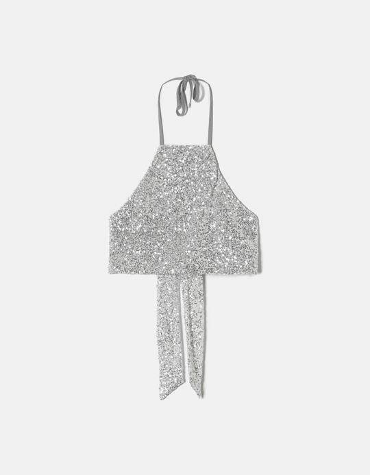 TALLY WEiJL, Silver Sequined Backless Top for Women