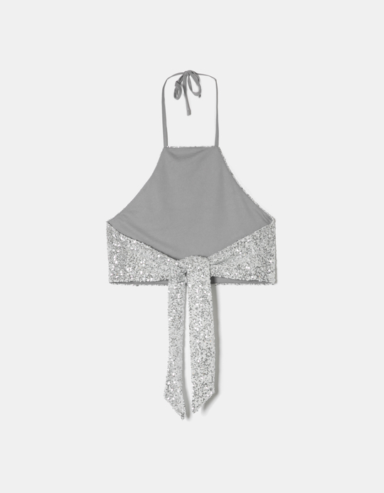 TALLY WEiJL, Silver Sequined Backless Top for Women