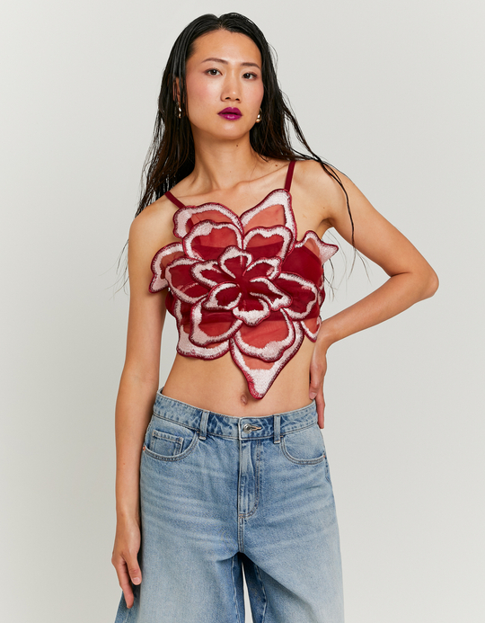 TALLY WEiJL, Top Rosa in Mesh con Fiori for Women