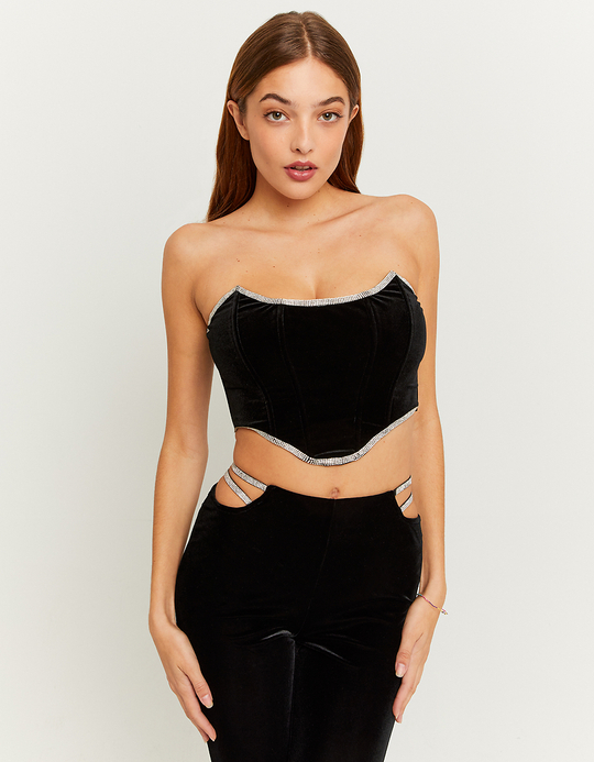 TALLY WEiJL, Top Bustino in Velluto Nero con Strass for Women