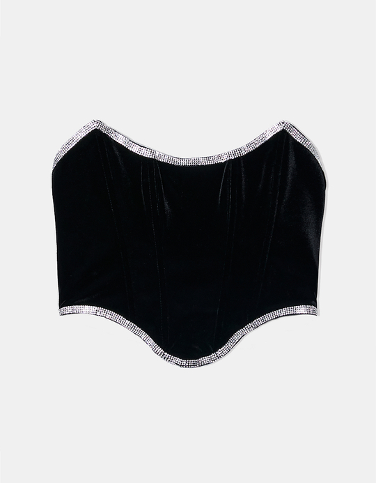 TALLY WEiJL, Schwarzes Samt Bustier Top mit Strass for Women