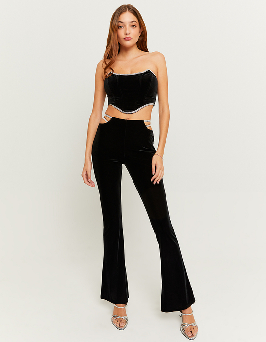 TALLY WEiJL, Schwarzes Samt Bustier Top mit Strass for Women