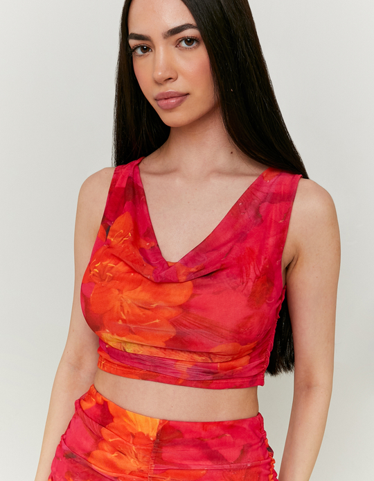 TALLY WEiJL, Mesh Crop Top with Floral Print for Women