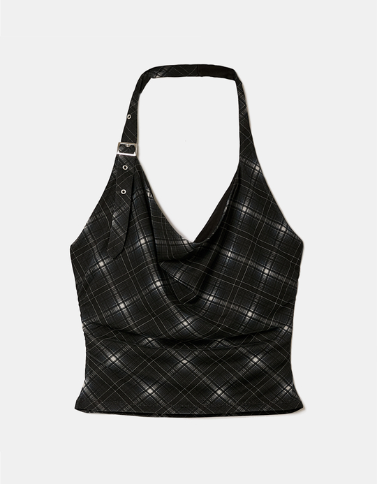 TALLY WEiJL, Top Dos Nu à Carreaux Noir for Women