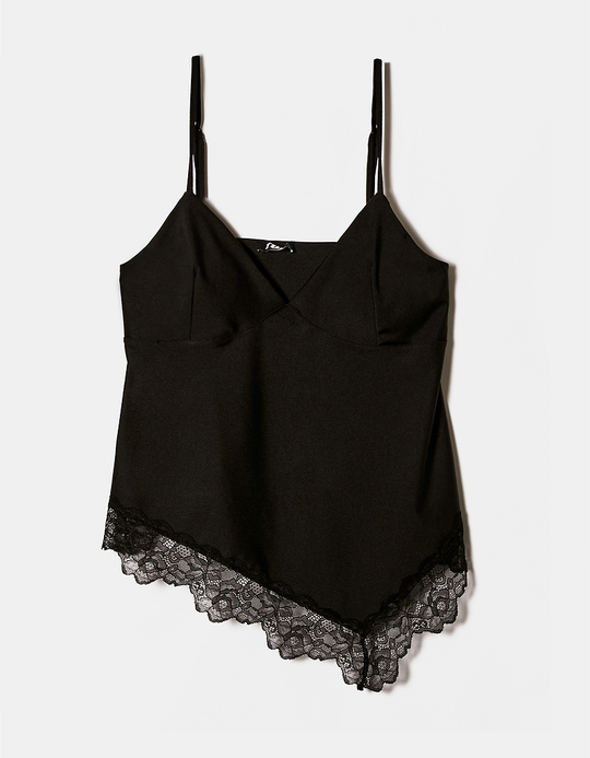 TALLY WEiJL, Top Noir en Satin avec Détail en Dentelle for Women