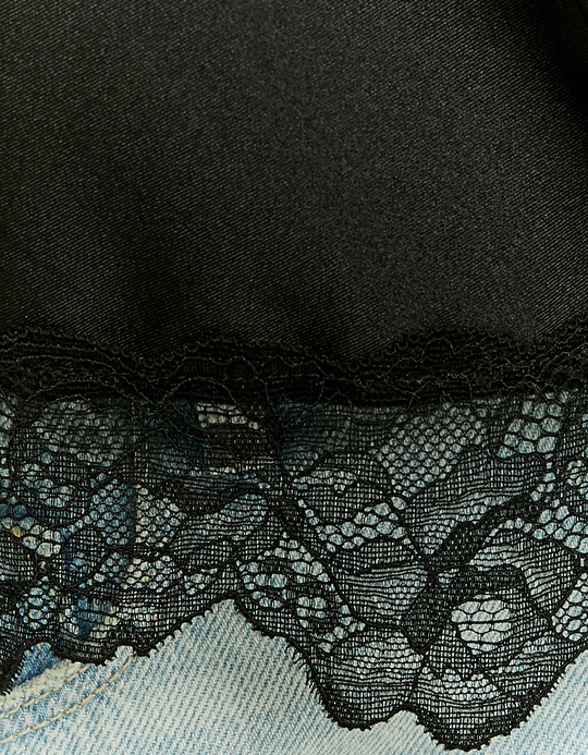 TALLY WEiJL, Top Noir en Satin avec Détail en Dentelle for Women