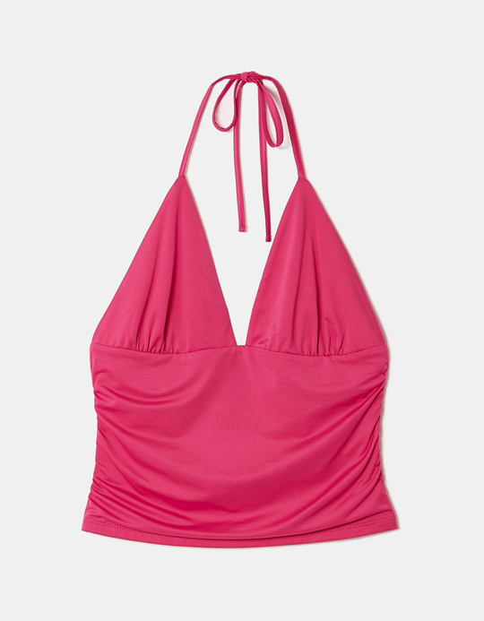 TALLY WEiJL, Crop Top Rosa con Collo Halter for Women