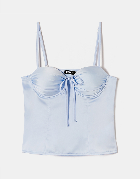 TALLY WEiJL, Blue Satin Top with Bow for Women