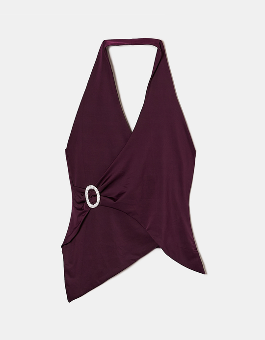 TALLY WEiJL, Lila Halter Neck Tank Top mit Strassschnalle for Women