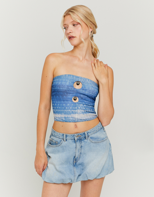 TALLY WEiJL, Blue Printed Bandeau Top with Medal for Women