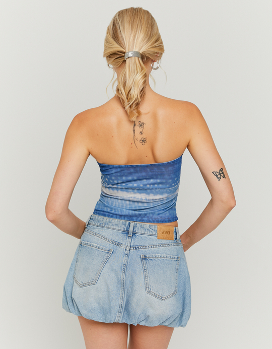 TALLY WEiJL, Blue Printed Bandeau Top with Medal for Women