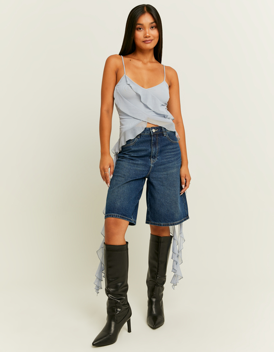 TALLY WEiJL, Top in Mesh Blu con Volants for Women